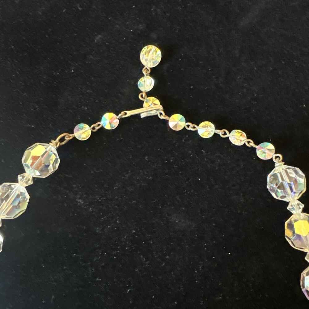 Vtg Crystal Necklace Aurora Borealis Adjustable 3 1/4” Beads 16” Collectible - Picture 3 of 7